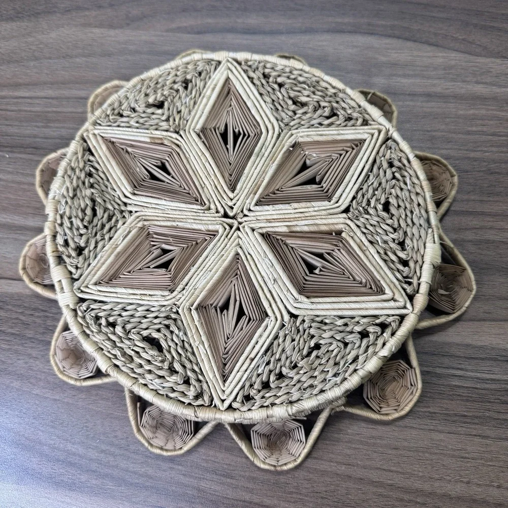 2 Vintage Boho Chic Jute Rattan‎ Woven Gallery Wall Hanging Trivets Baskets MCM